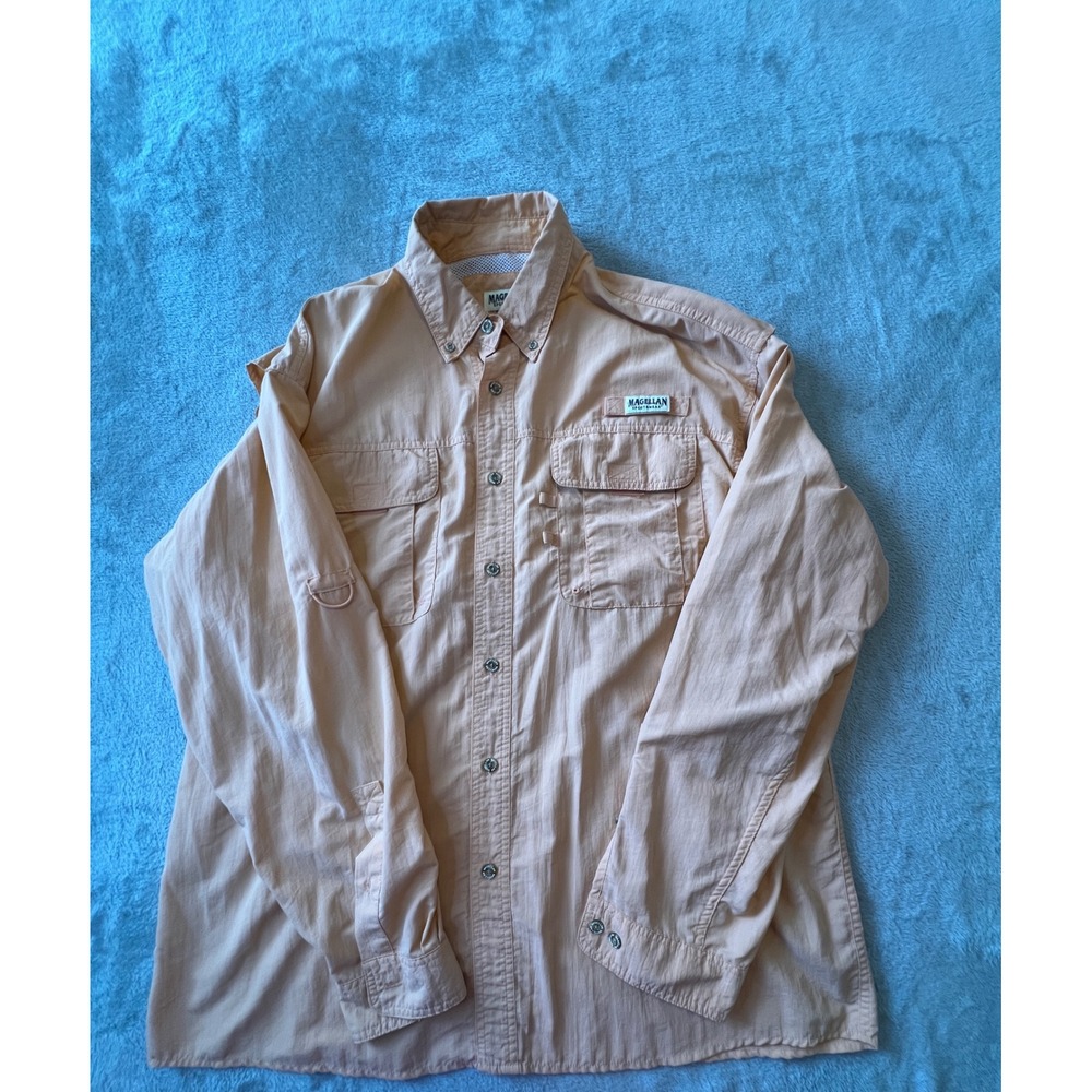 Magellan Fishing Shirt Mens XL Peach Long Sleeve Vented Button Up Outdoor